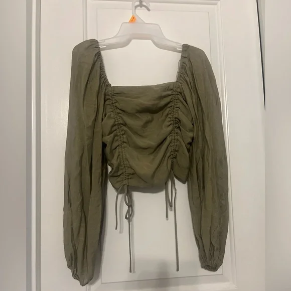 Hyfve Olive Green Balloon Sleeve Top | m - Picture 3 of 7